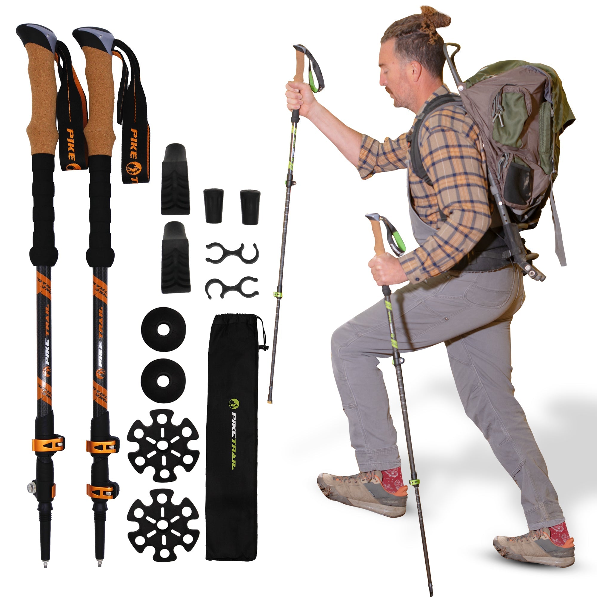 Pike Trail Carbon Fiber Trekking Poles Adjustable Lightweight Hiking Sticks