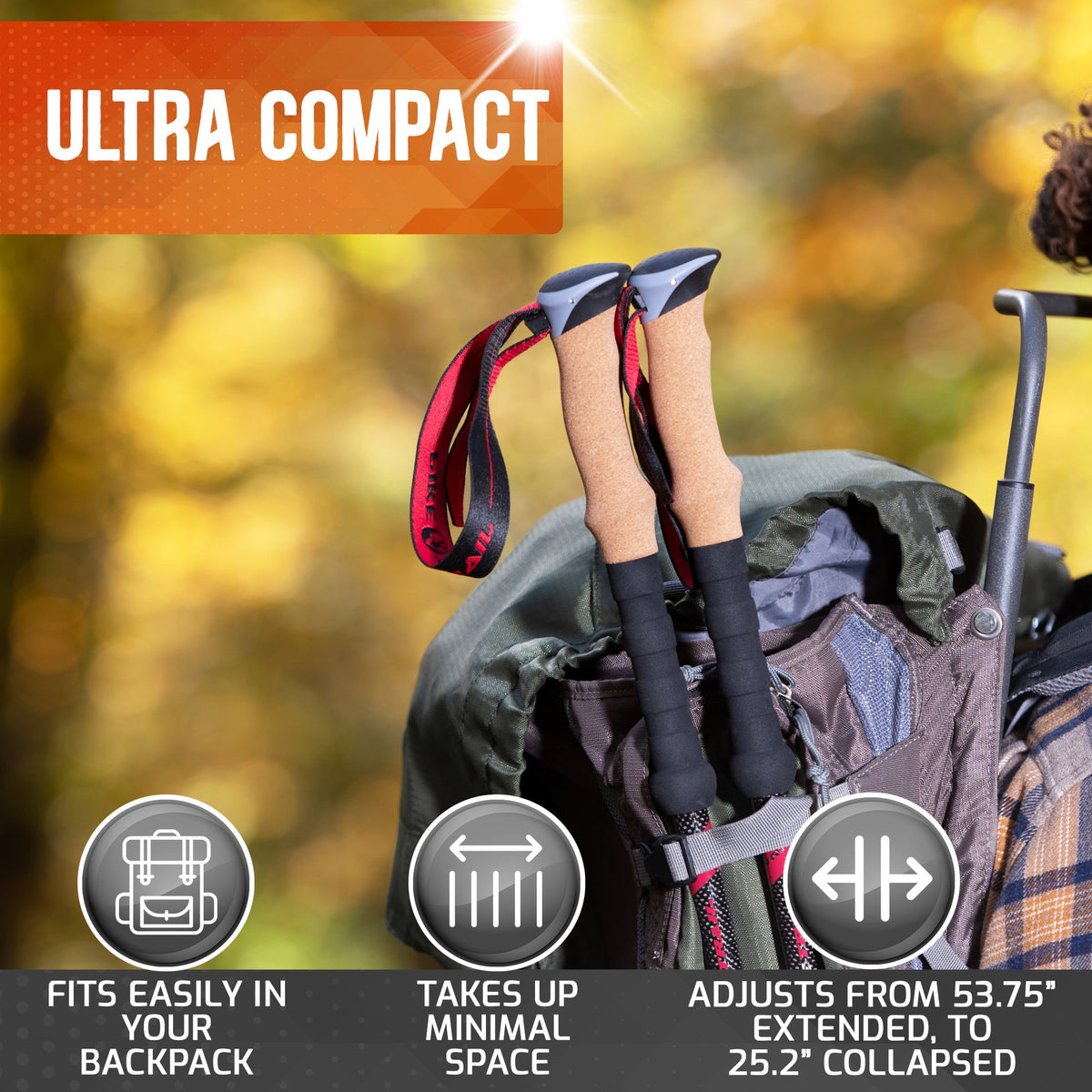Pike Trail Carbon Fiber Trekking Poles Adjustable Lightweight Hiking Sticks