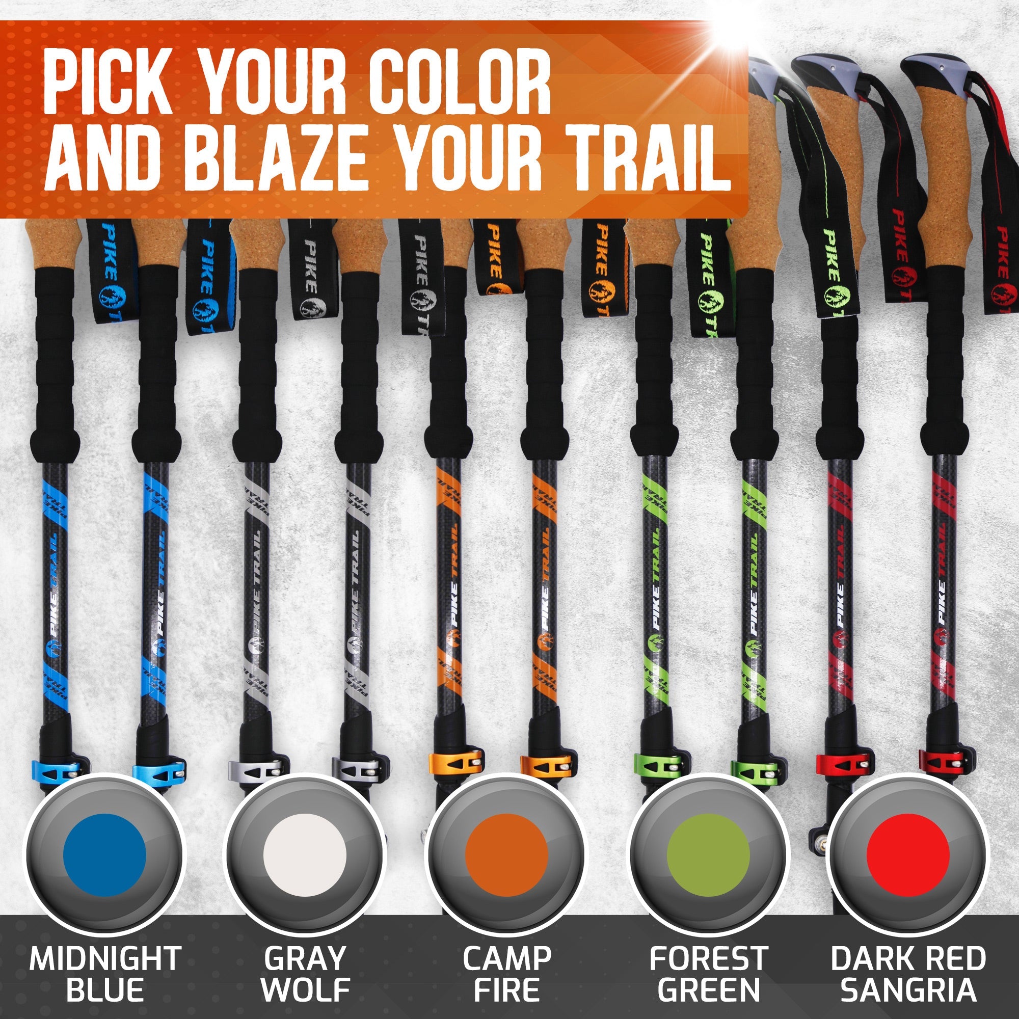 Pike Trail Carbon Fiber Trekking Poles Adjustable Lightweight Hiking Sticks