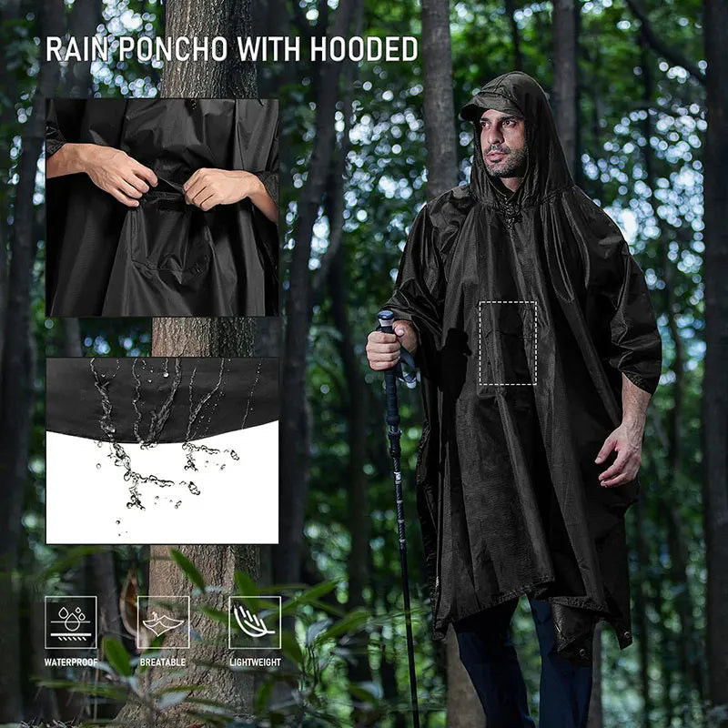 3-in-1 Military Rain Poncho Hooded Waterproof Camping Motorcycle Cover