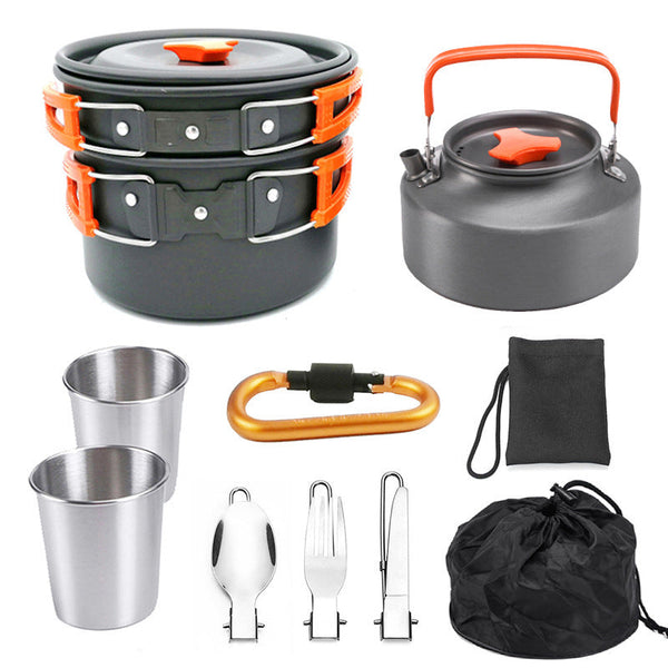 Portable Camping Mess Kit Outdoor Cookware Hiking Picnic Cooking Set