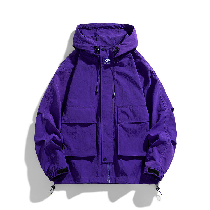 Windproof Waterproof Hooded Jacket Outdoor Work Loose Fit All Matching Coat
