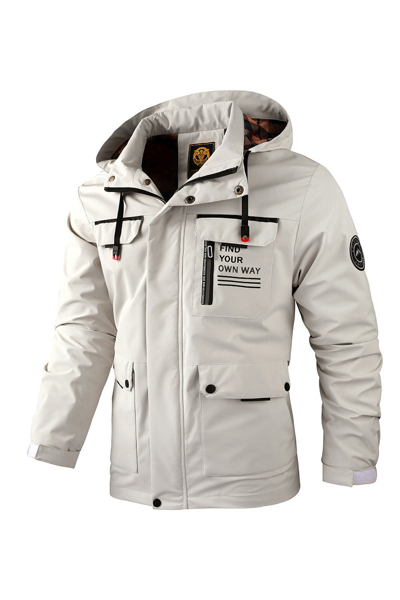Men Casual Hooded Windbreaker Waterproof Soft Shell Winter Warm Outdoor Jacket