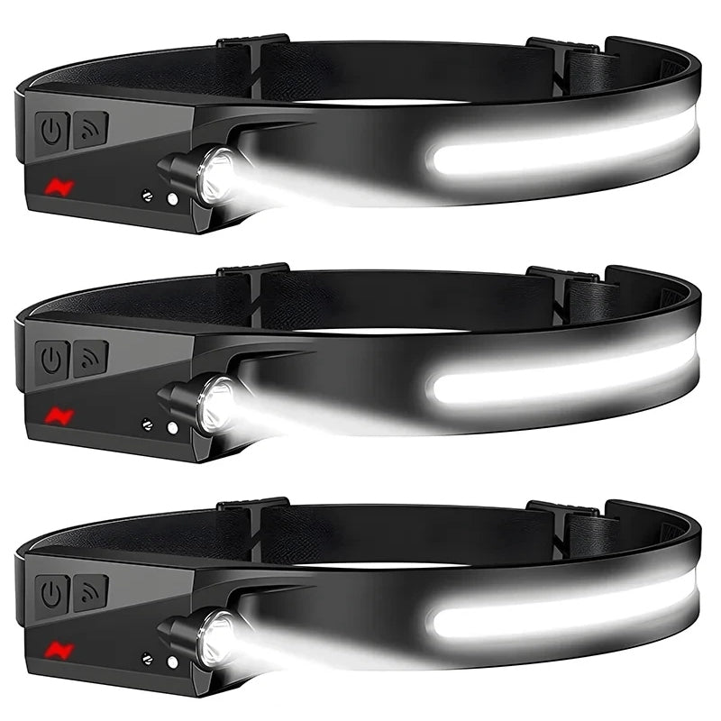 USB Rechargeable LED Headlamp Waterproof Motion Sensor Camping Hiking Light