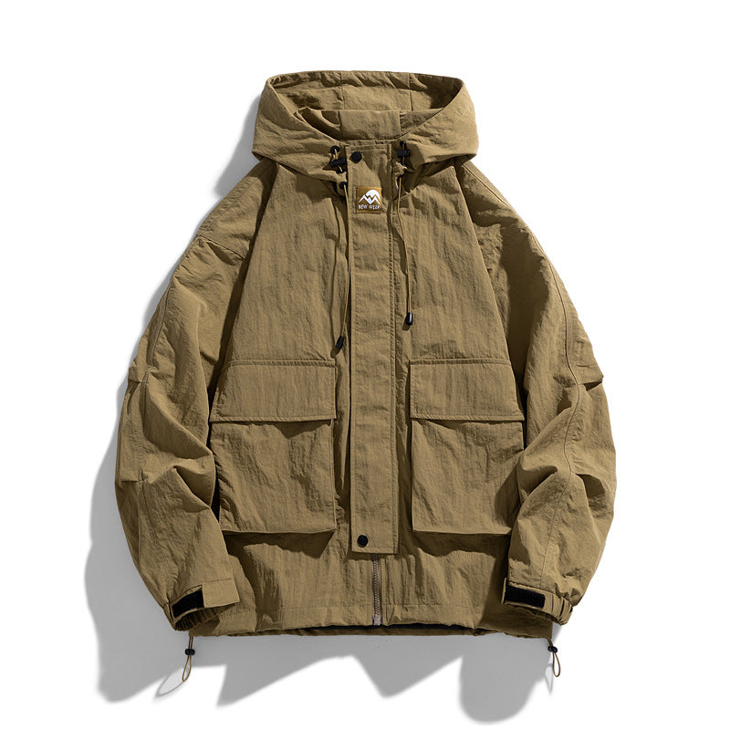 Windproof Waterproof Hooded Jacket Outdoor Work Loose Fit All Matching Coat