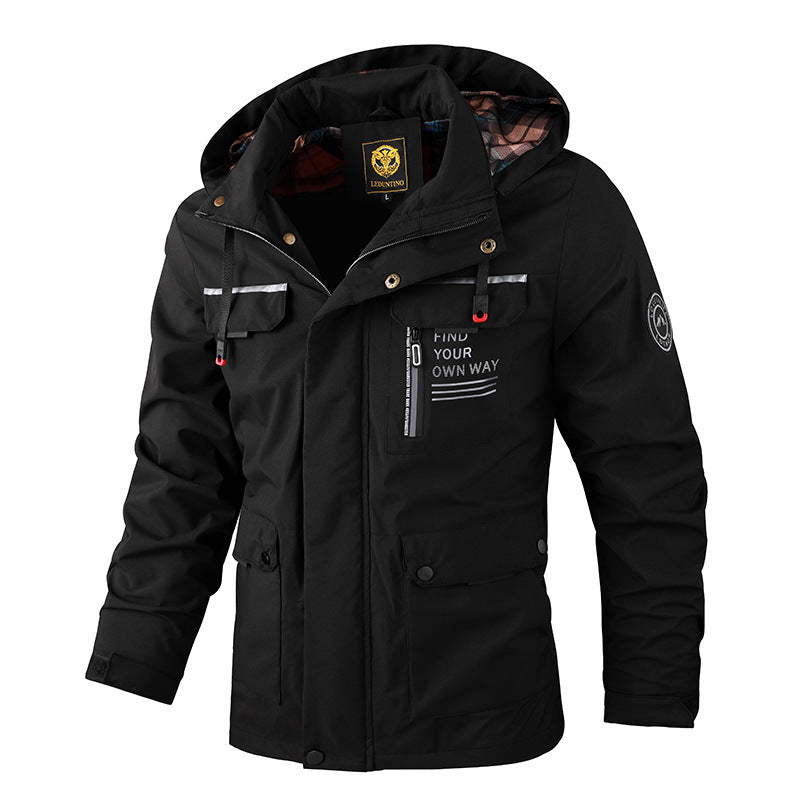 Men Casual Hooded Windbreaker Waterproof Soft Shell Winter Warm Outdoor Jacket