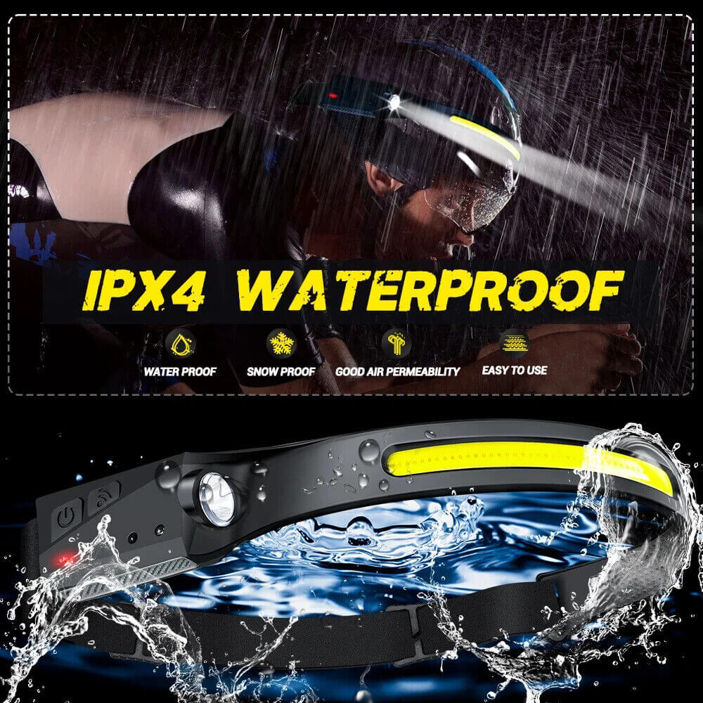 USB Rechargeable LED Headlamp Waterproof Motion Sensor Camping Hiking Light