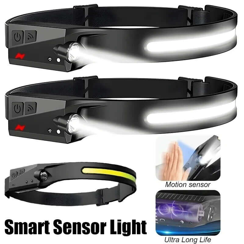 USB Rechargeable LED Headlamp Waterproof Motion Sensor Camping Hiking Light