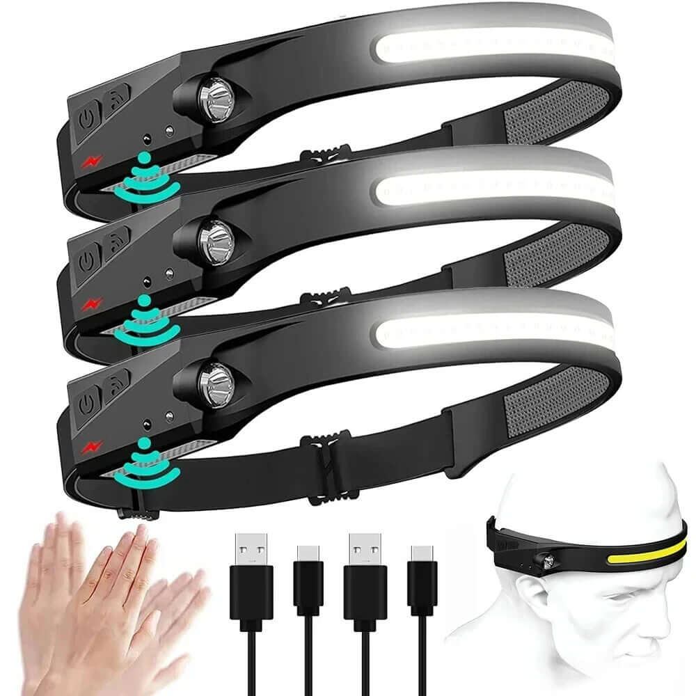 USB Rechargeable LED Headlamp Waterproof Motion Sensor Camping Hiking Light