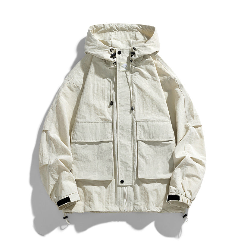 Windproof Waterproof Hooded Jacket Outdoor Work Loose Fit All Matching Coat