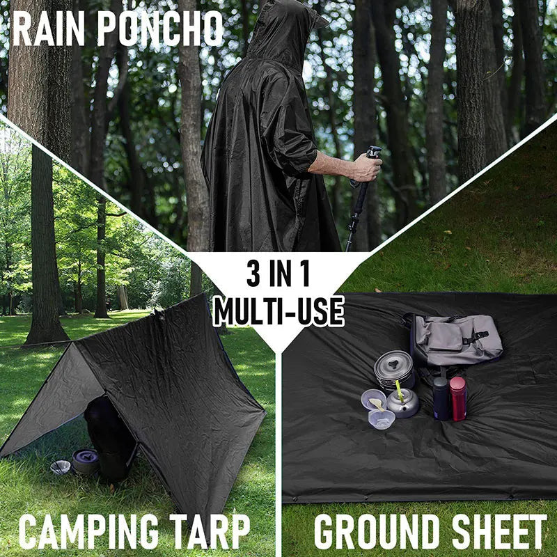 3-in-1 Military Rain Poncho Hooded Waterproof Camping Motorcycle Cover
