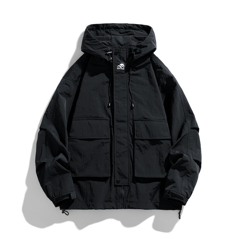 Windproof Waterproof Hooded Jacket Outdoor Work Loose Fit All Matching Coat