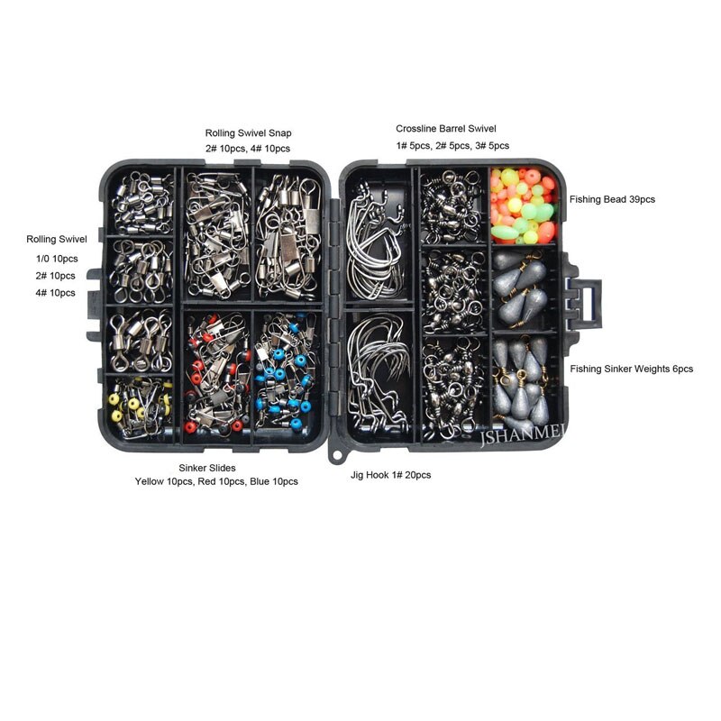 160pcs Fishing Accessories Kit Hooks Sinkers Swivels Tackle Box