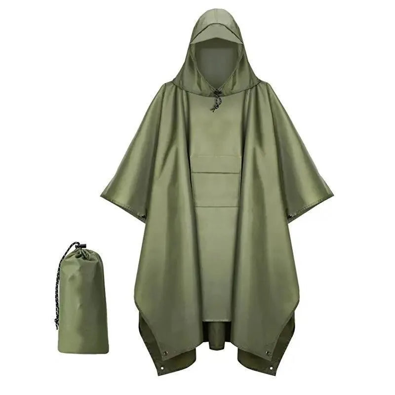 3-in-1 Military Rain Poncho Hooded Waterproof Camping Motorcycle Cover