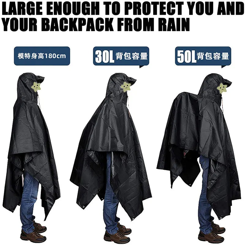 3-in-1 Military Rain Poncho Hooded Waterproof Camping Motorcycle Cover