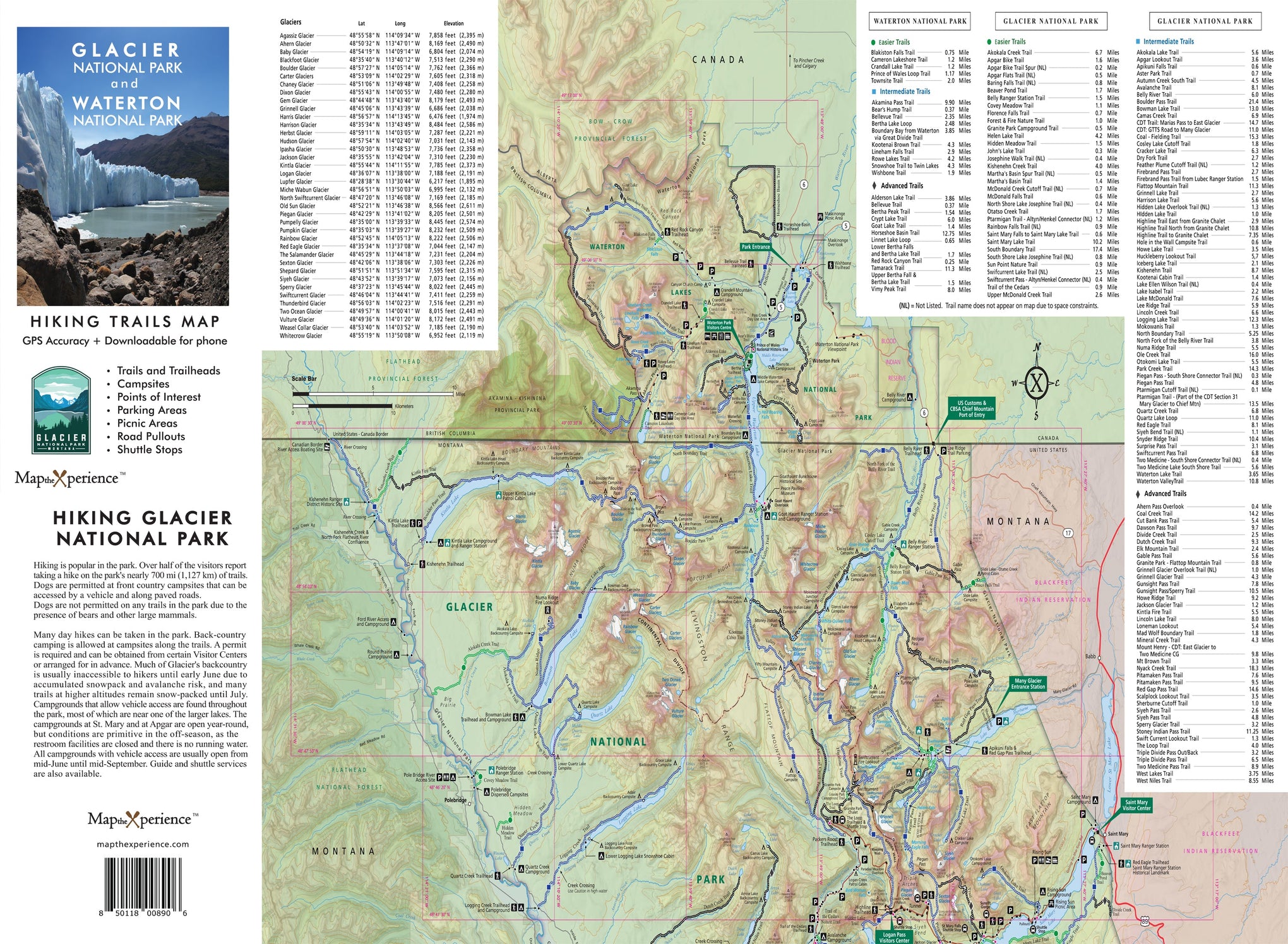 Glacier National Park Hiking Trail Map GPS Detailed Adventure Guide