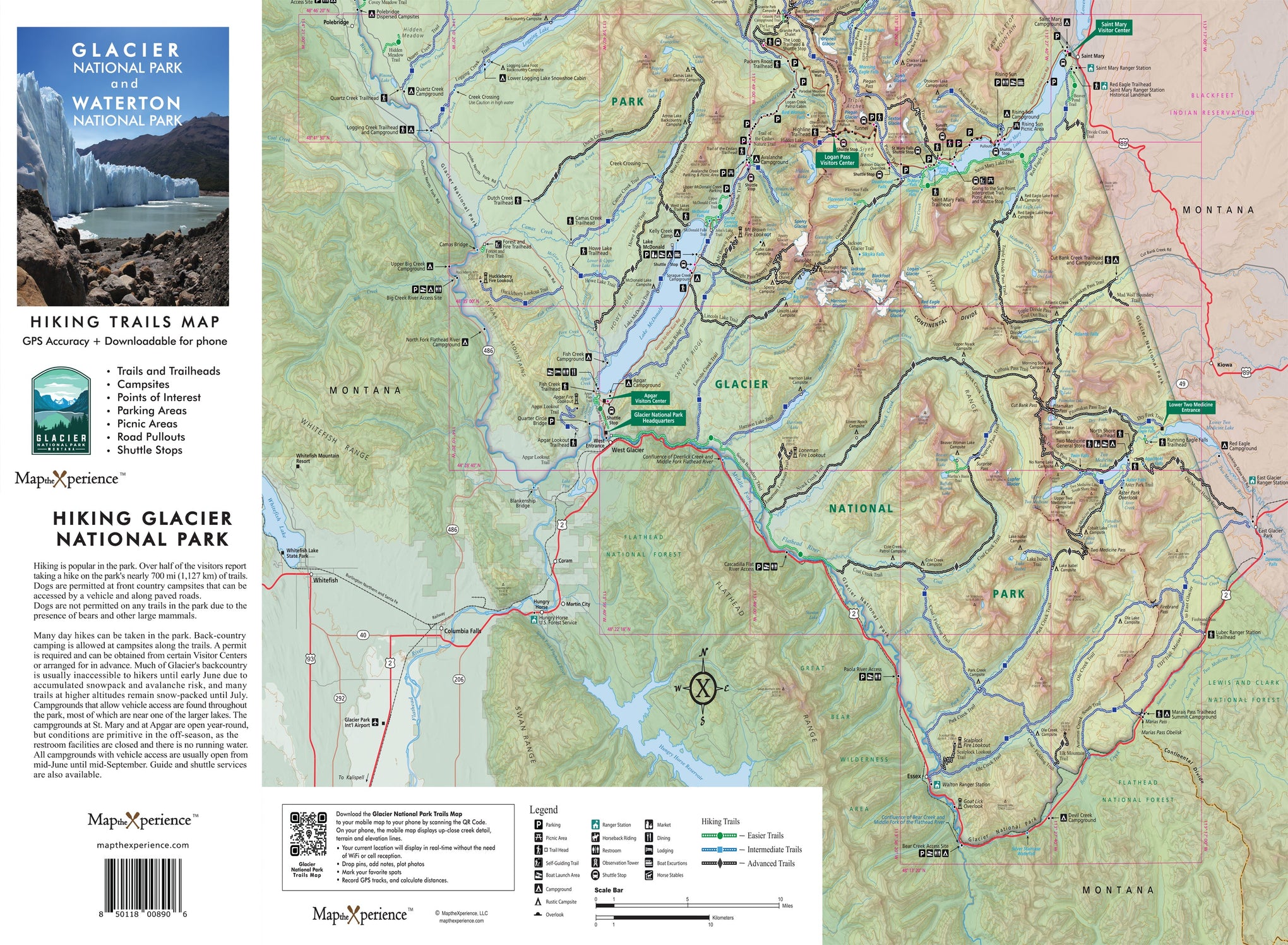 Glacier National Park Hiking Trail Map GPS Detailed Adventure Guide