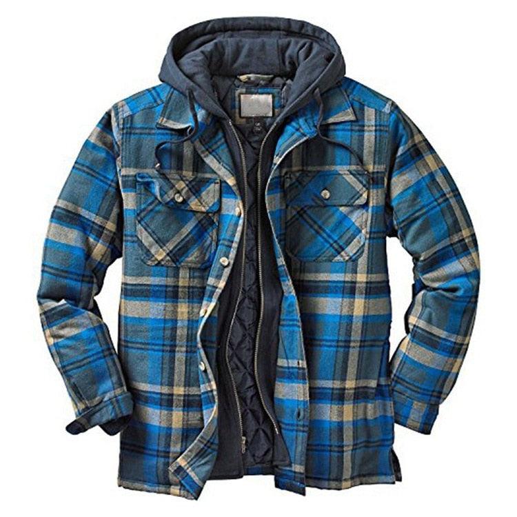 Men’s Plaid Hooded Jacket Autumn Winter Warm Casual Shirt Jacket