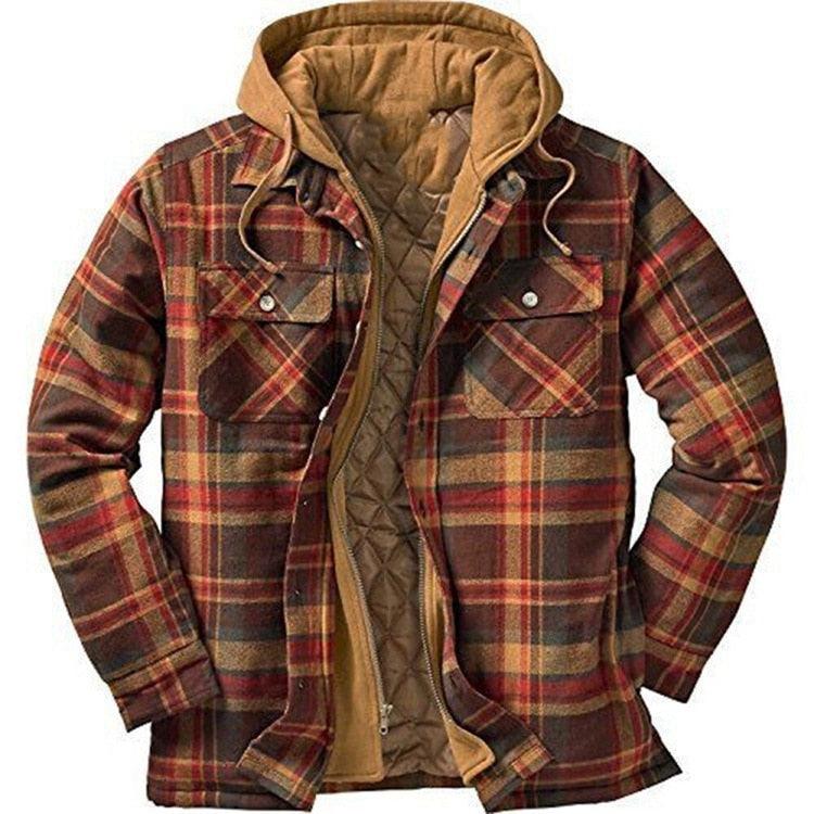 Men’s Plaid Hooded Jacket Autumn Winter Warm Casual Shirt Jacket