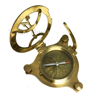 Solid Brass Sundial Compass Sun Dial Outdoor Navigation Vintage Tool