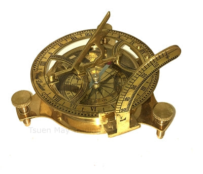 Solid Brass Sundial Compass Sun Dial Outdoor Navigation Vintage Tool