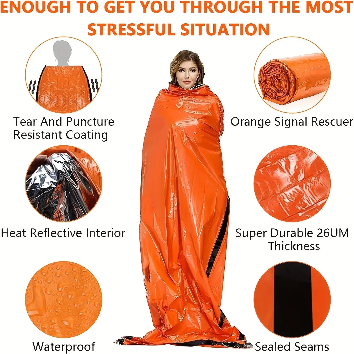 Portable Waterproof Emergency Sleeping Bag Mylar Thermal Survival Camping Gear