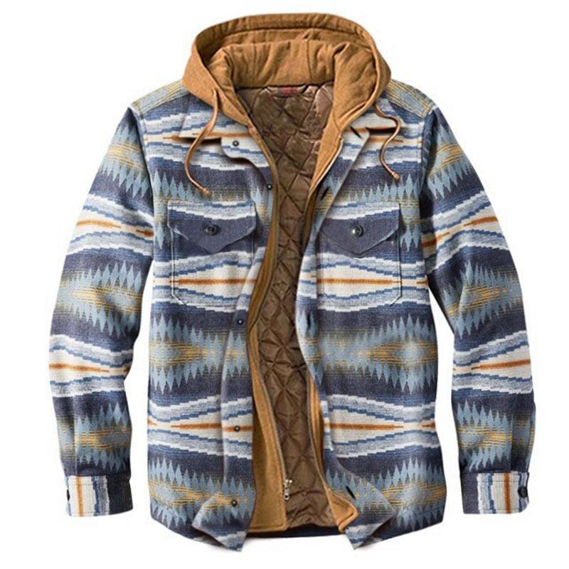 Men’s Plaid Hooded Jacket Autumn Winter Warm Casual Shirt Jacket