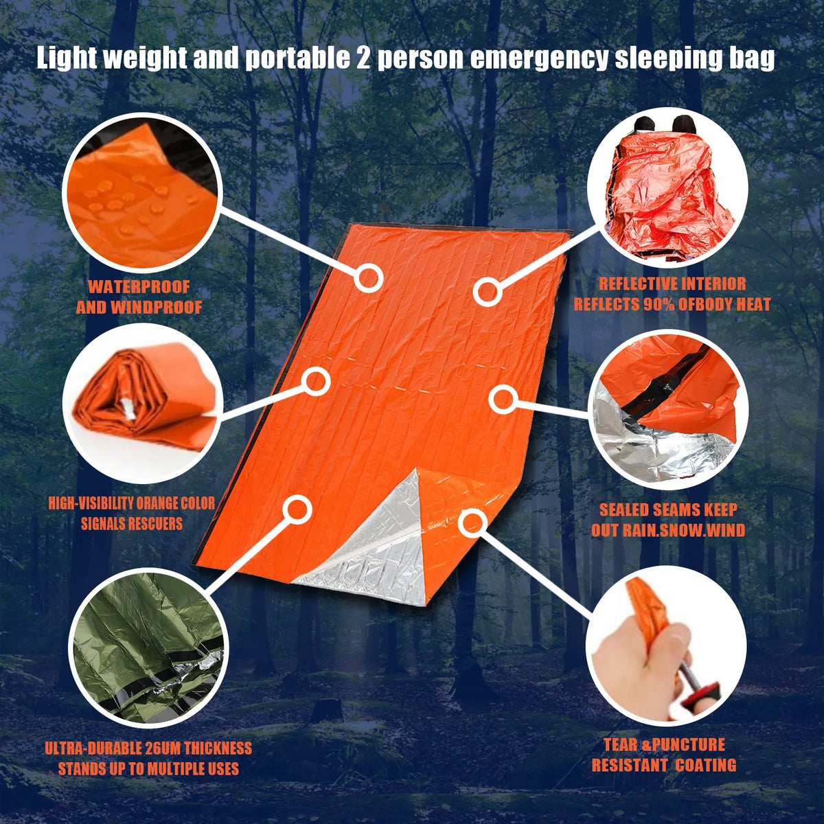 Portable Waterproof Emergency Sleeping Bag Mylar Thermal Survival Camping Gear