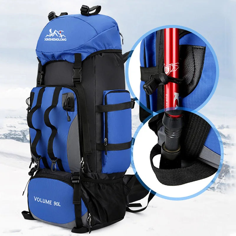 90L Waterproof Hiking Backpack Large Capacity Camping Trekking Rucksack Travel