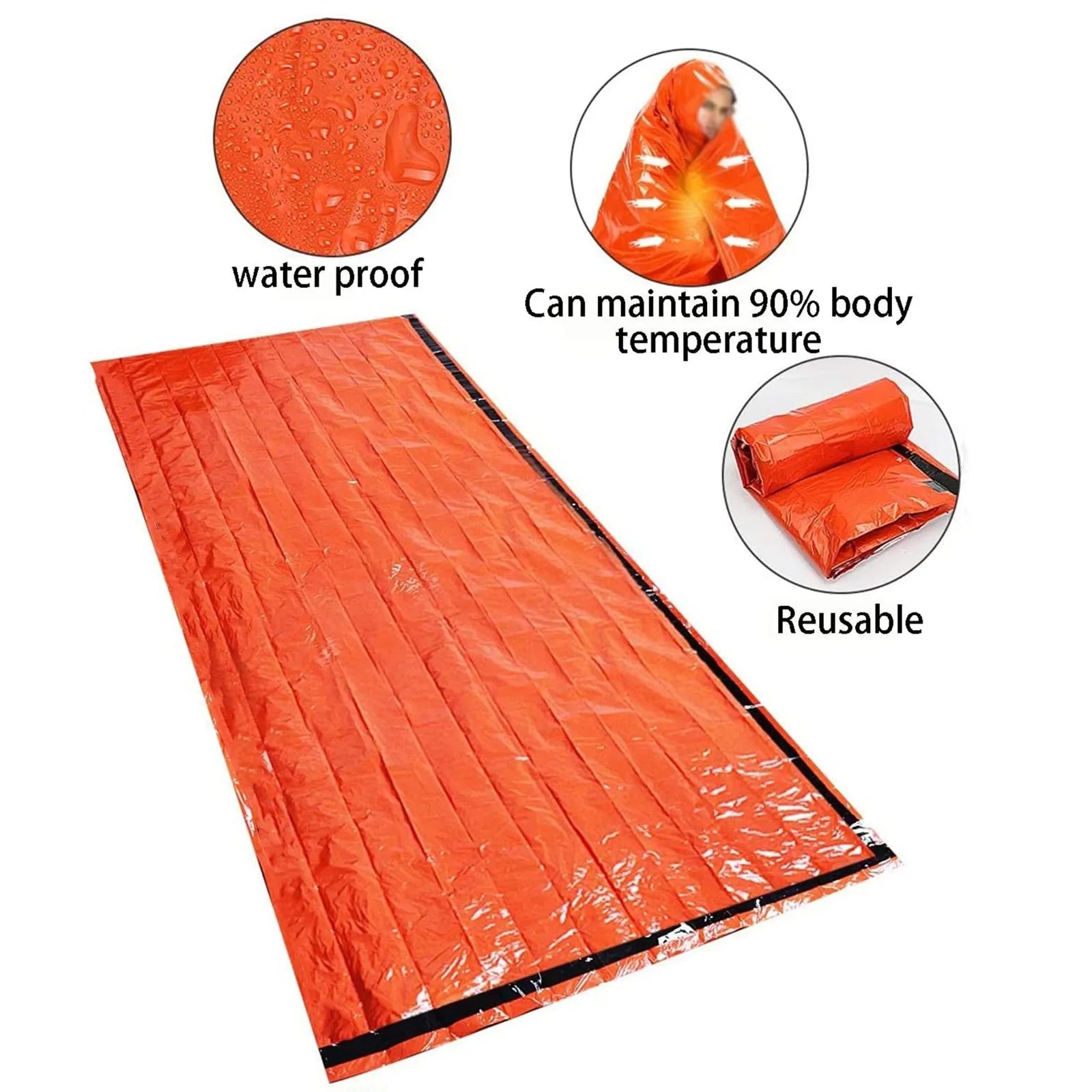 Portable Waterproof Emergency Sleeping Bag Mylar Thermal Survival Camping Gear