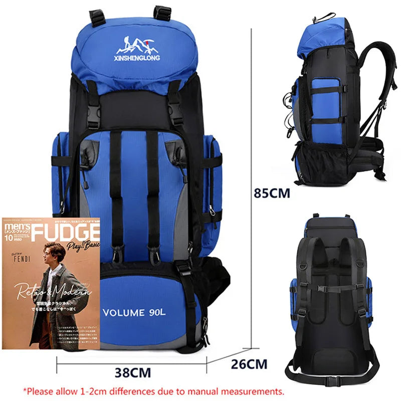 90L Waterproof Hiking Backpack Large Capacity Camping Trekking Rucksack Travel
