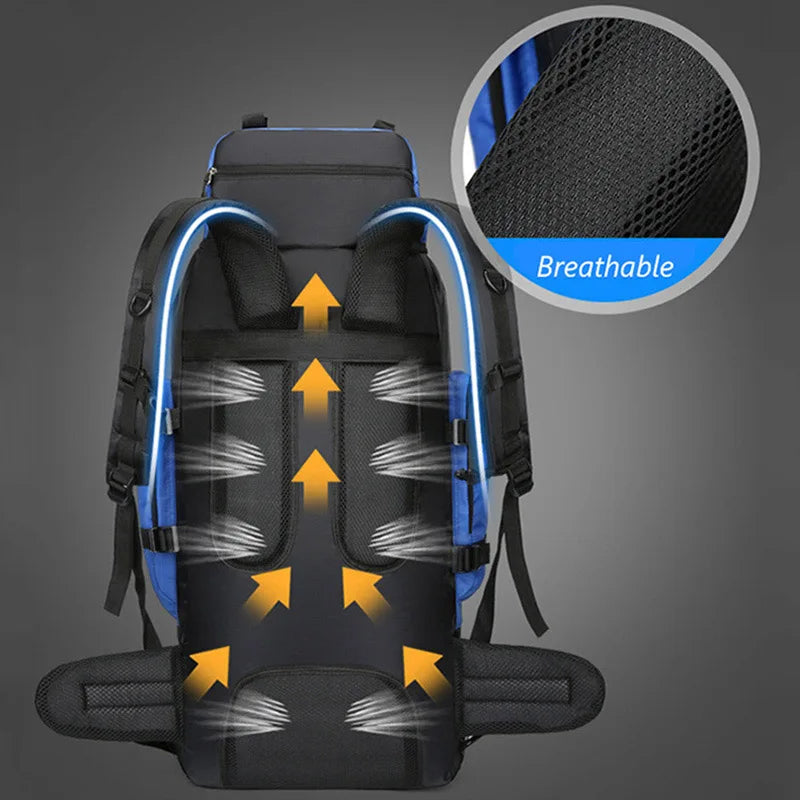 90L Waterproof Hiking Backpack Large Capacity Camping Trekking Rucksack Travel