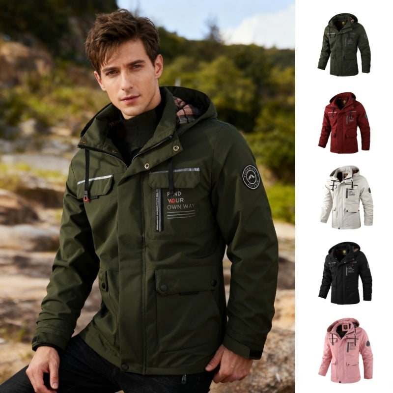 Men Casual Hooded Windbreaker Waterproof Soft Shell Winter Warm Outdoor Jacket