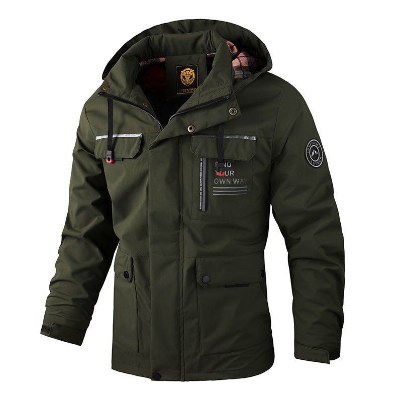 Men Casual Hooded Windbreaker Waterproof Soft Shell Winter Warm Outdoor Jacket