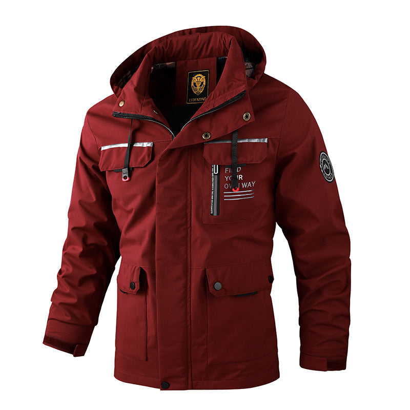 Men Casual Hooded Windbreaker Waterproof Soft Shell Winter Warm Outdoor Jacket