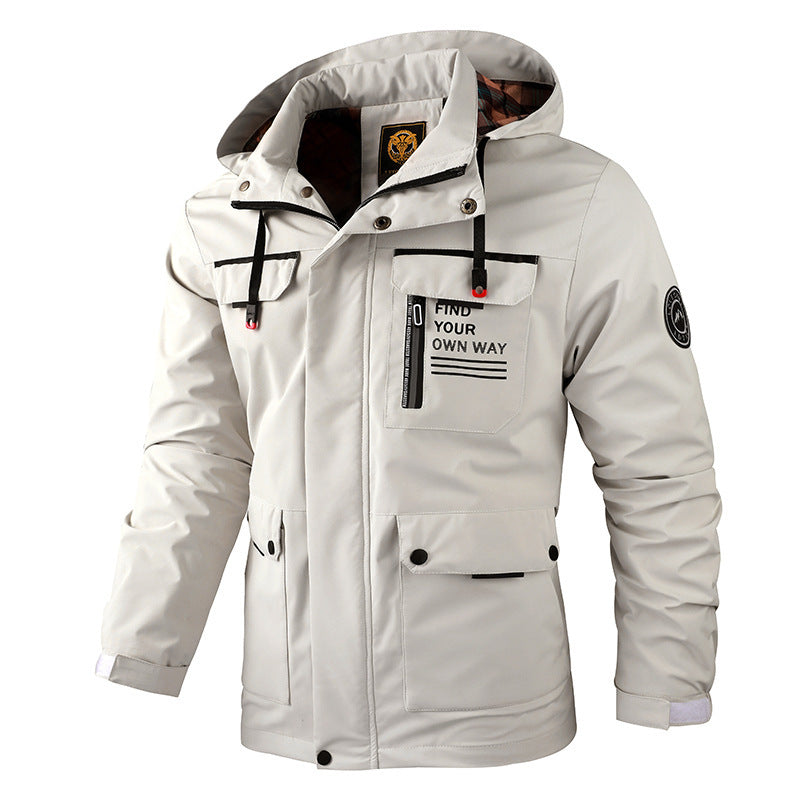 Men Casual Hooded Windbreaker Waterproof Soft Shell Winter Warm Outdoor Jacket