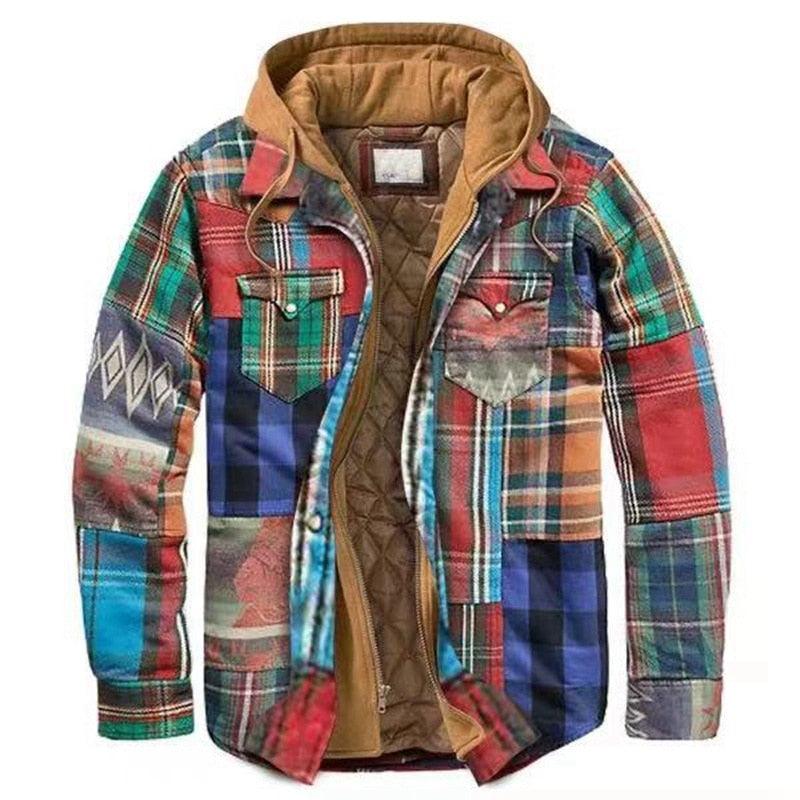 Men’s Plaid Hooded Jacket Autumn Winter Warm Casual Shirt Jacket