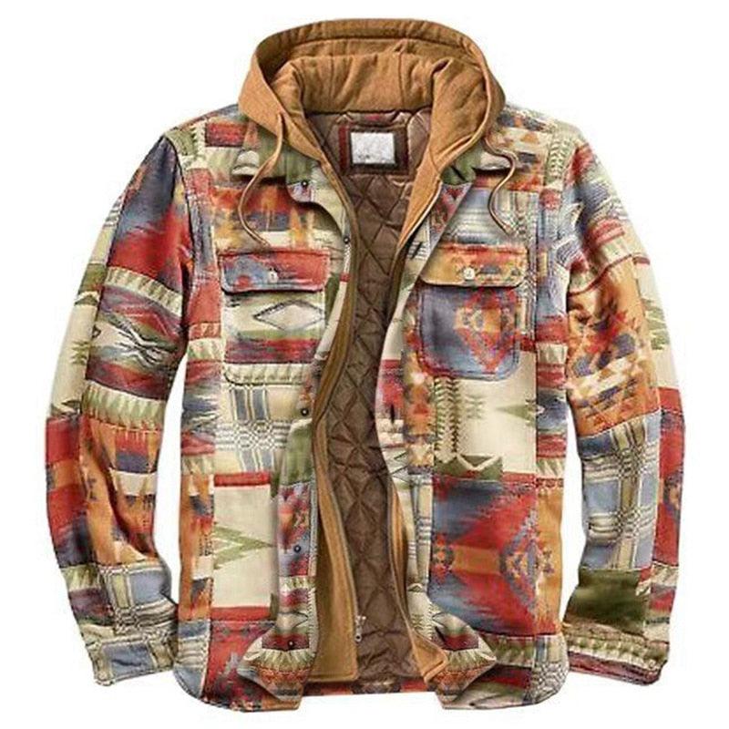 Men’s Plaid Hooded Jacket Autumn Winter Warm Casual Shirt Jacket