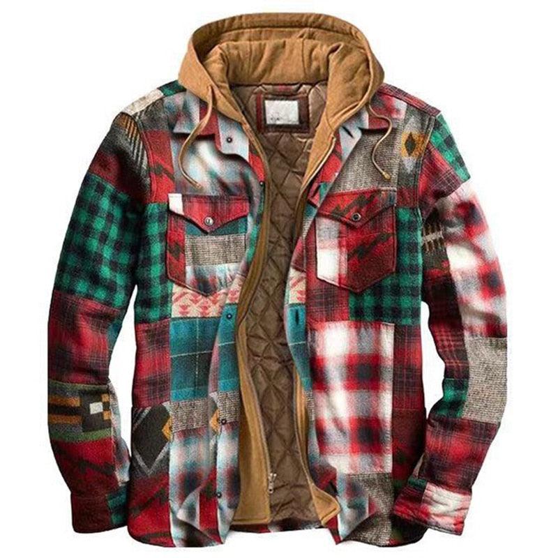 Men’s Plaid Hooded Jacket Autumn Winter Warm Casual Shirt Jacket