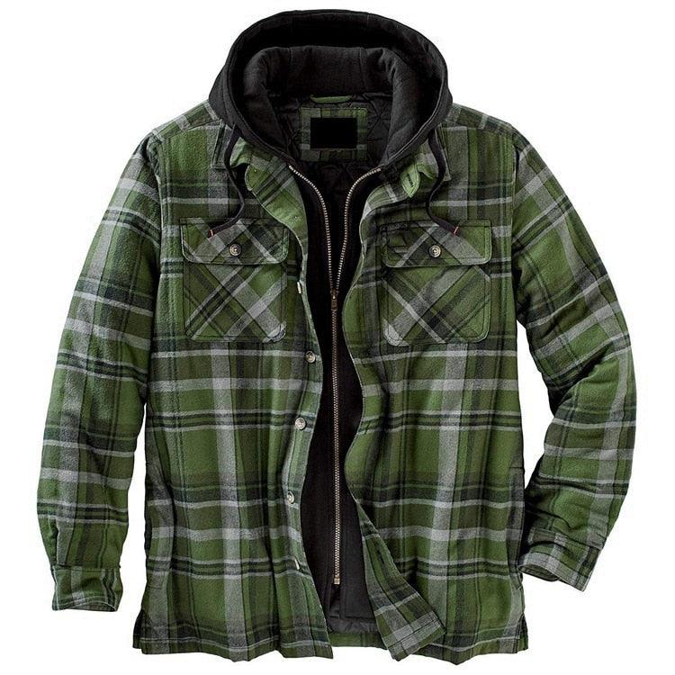 Men’s Plaid Hooded Jacket Autumn Winter Warm Casual Shirt Jacket