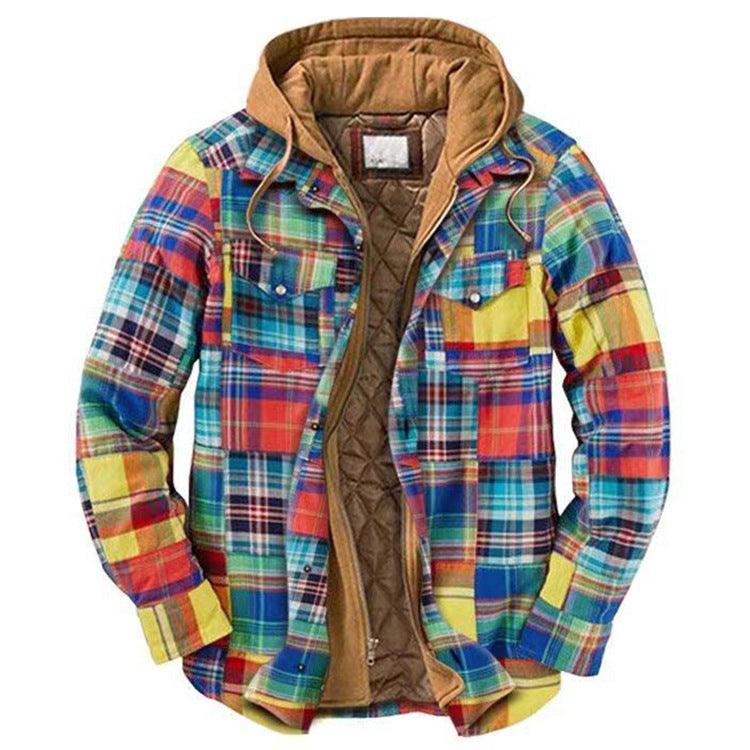 Men’s Plaid Hooded Jacket Autumn Winter Warm Casual Shirt Jacket