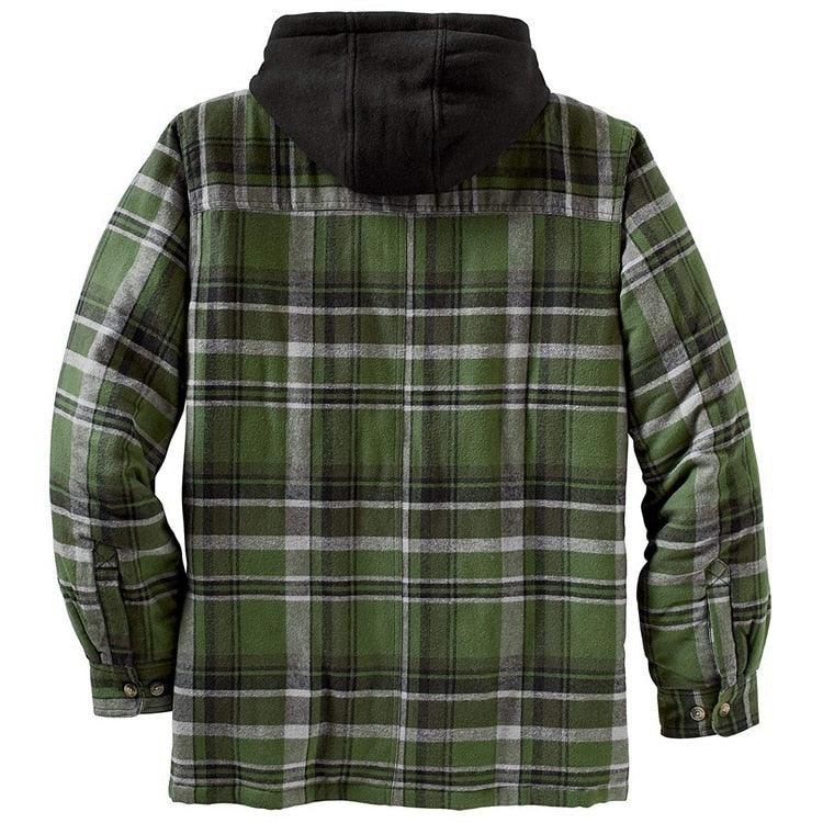 Men’s Plaid Hooded Jacket Autumn Winter Warm Casual Shirt Jacket