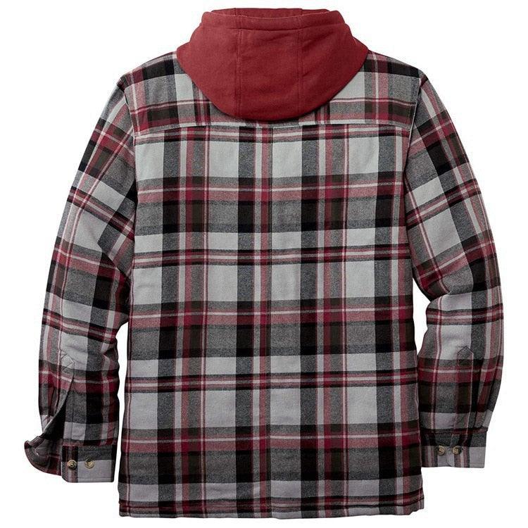 Men’s Plaid Hooded Jacket Autumn Winter Warm Casual Shirt Jacket
