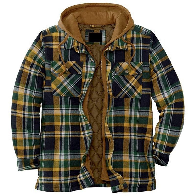 Men’s Plaid Hooded Jacket Autumn Winter Warm Casual Shirt Jacket
