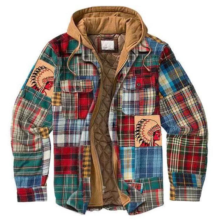 Men’s Plaid Hooded Jacket Autumn Winter Warm Casual Shirt Jacket