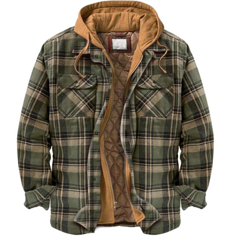 Men’s Plaid Hooded Jacket Autumn Winter Warm Casual Shirt Jacket