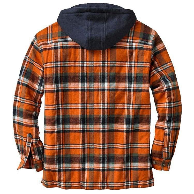 Men’s Plaid Hooded Jacket Autumn Winter Warm Casual Shirt Jacket