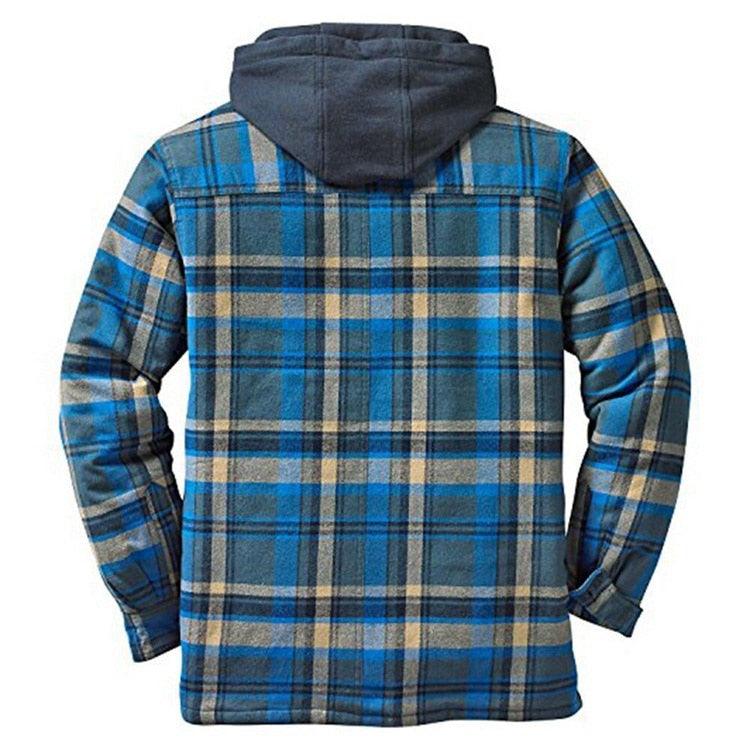 Men’s Plaid Hooded Jacket Autumn Winter Warm Casual Shirt Jacket