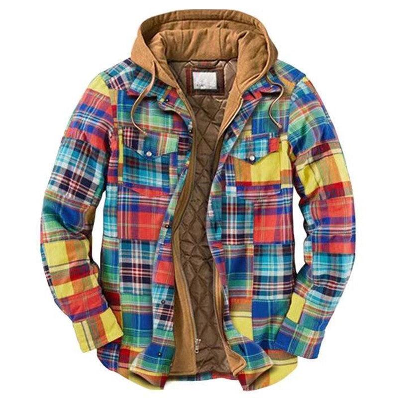 Men’s Plaid Hooded Jacket Autumn Winter Warm Casual Shirt Jacket