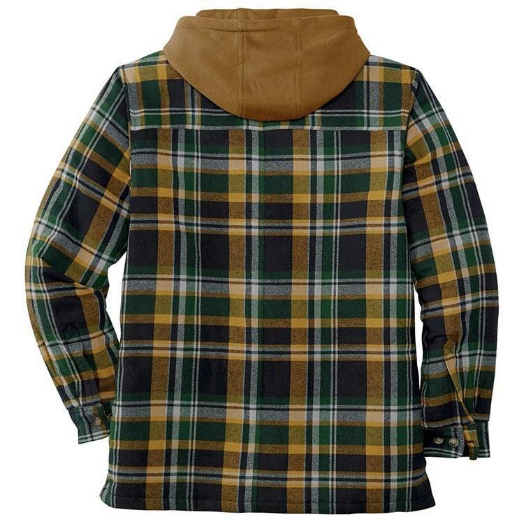 Men’s Plaid Hooded Jacket Autumn Winter Warm Casual Shirt Jacket